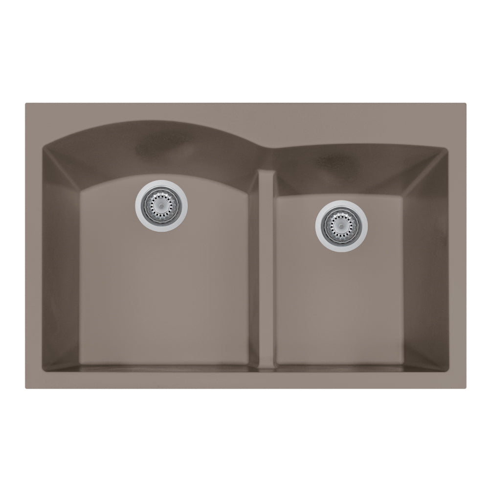 Alternate Image for Houzer Quartztone 33 inch Taupe Drop-in Topmount 60/40 Double Bowl Granite Kitchen Sink - Granite Composite, P-175 TAUPE