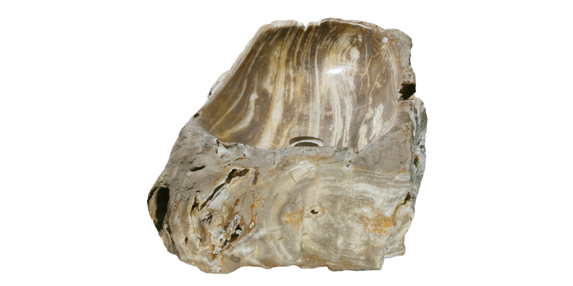 Allstone 32.5"x14.5"x6.5" Petrified Wood Stone Vessel Sink, Brown, Taupe, PEWD-#022