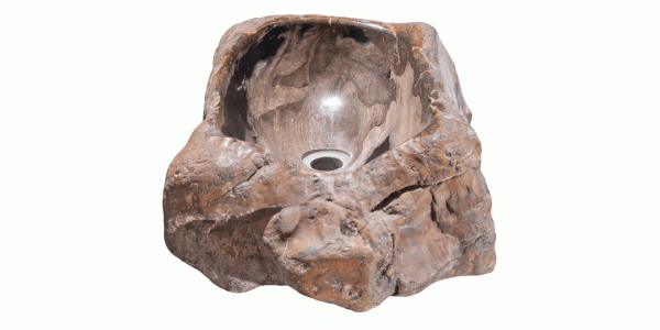 21" Petrified Wood Stone Vessel Sink, Black, Brown, PEWD-#3002