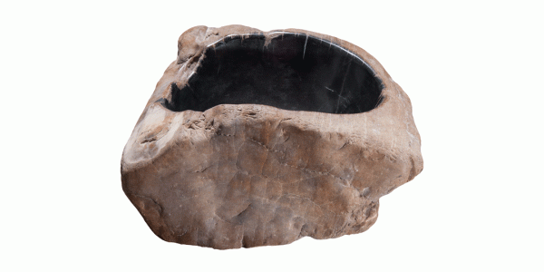 16" Petrified Wood Stone Vessel Sink, Black, Brown, PEWD-#3046