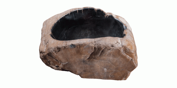 16" Petrified Wood Stone Vessel Sink, Black, Brown, PEWD-#3046