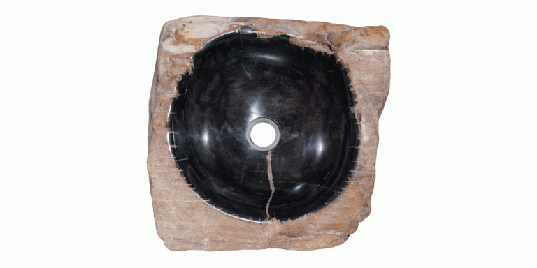 16" Petrified Wood Stone Vessel Sink, Black, Brown, PEWD-#3046