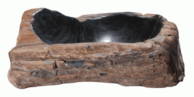 18.5" Petrified Wood Stone Vessel Sink, Beige, Black, Brown, PEWD-#3057