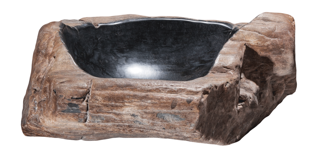 18.5" Petrified Wood Stone Vessel Sink, Beige, Black, Brown, PEWD-#3057
