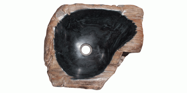 18.5" Petrified Wood Stone Vessel Sink, Beige, Black, Brown, PEWD-#3057