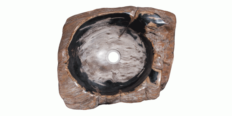 17" Petrified Wood Stone Vessel Sink, Black, Brown, Cream, PEWD-#3060
