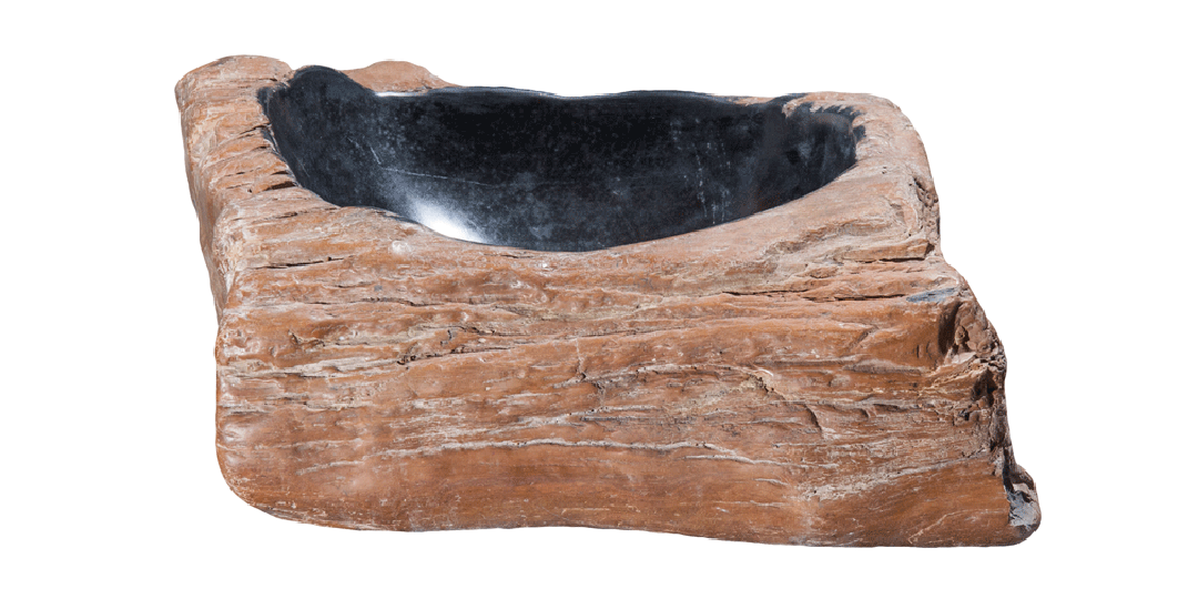 16" Petrified Wood Stone Vessel Sink, Black, Brown, PEWD-#3067