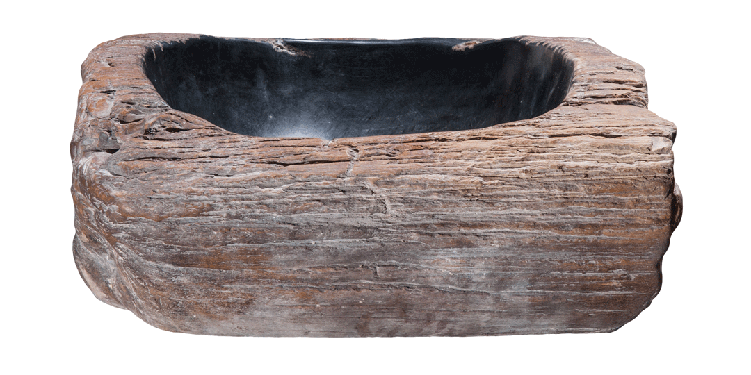 18" Petrified Wood Stone Vessel Sink, Black, Brown, PEWD-#3086