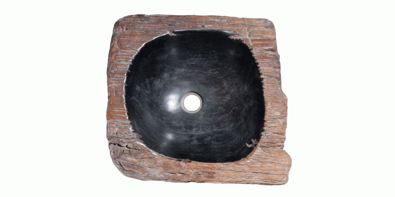 18" Petrified Wood Stone Vessel Sink, Black, Brown, PEWD-#3086