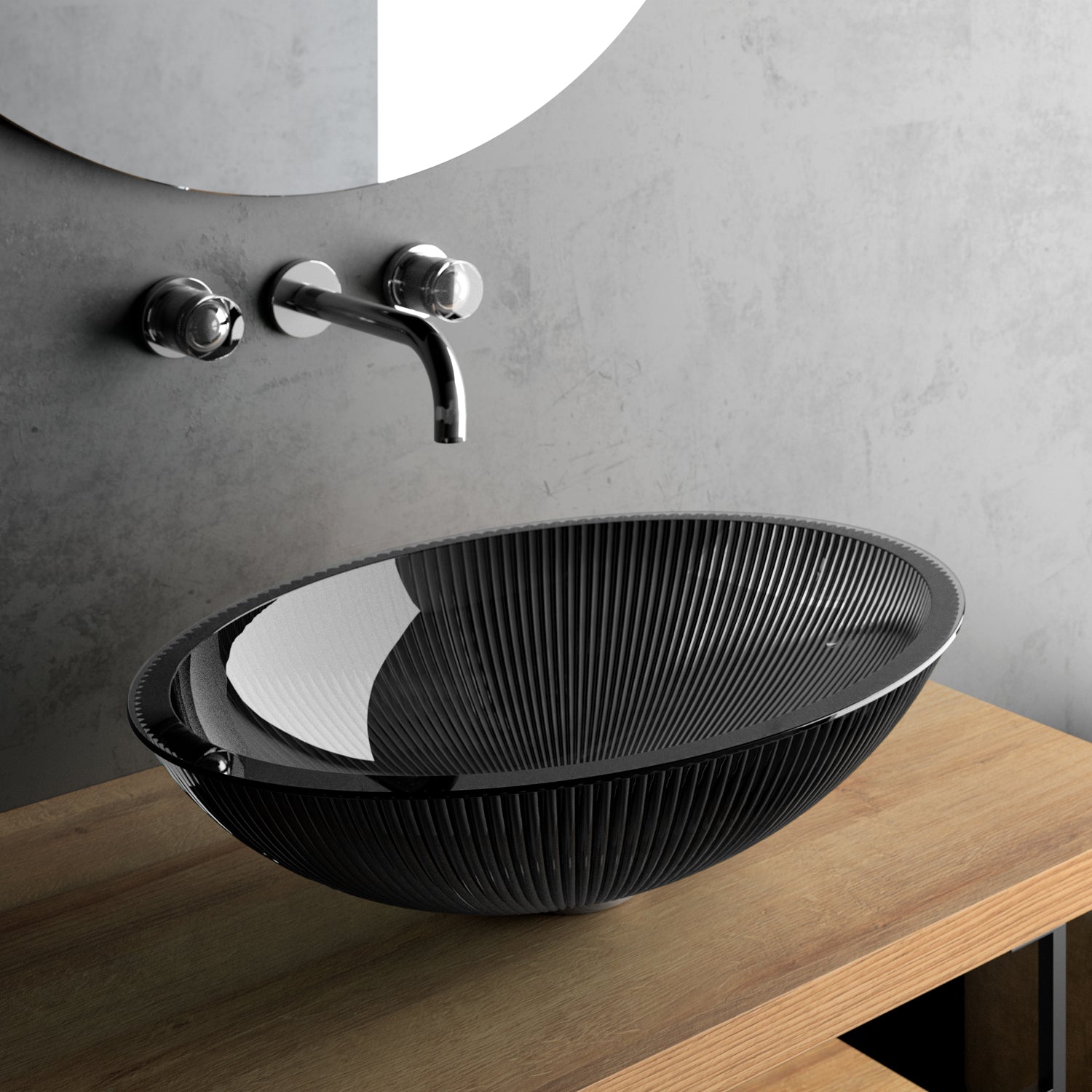 MaestroBath 15" Nebbia Luxury Oval Vessel ADA Bathroom Sink, Black, Crystal, PLI-NEO-BLK