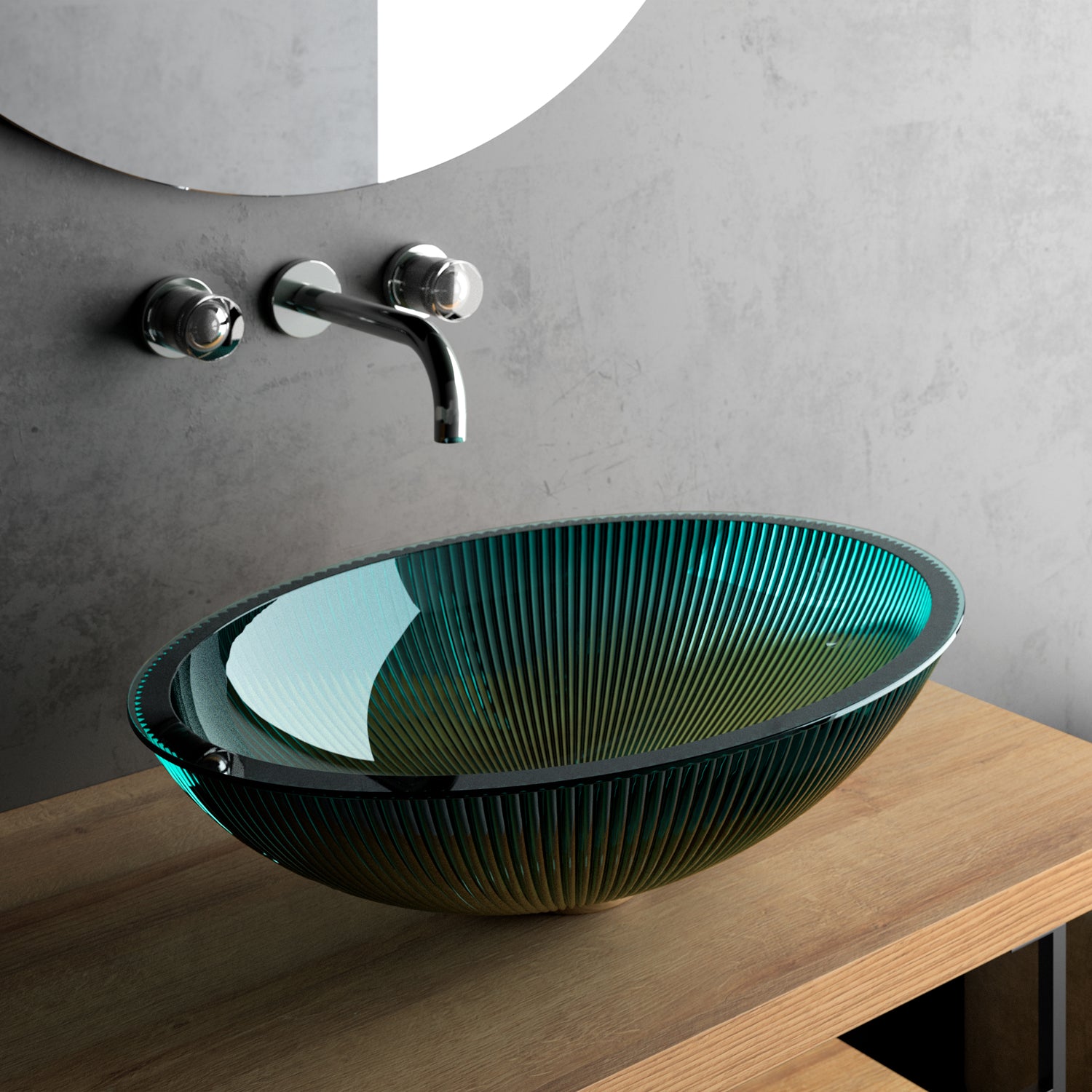 MaestroBath 15" Nebbia Luxury Oval Vessel ADA Bathroom Sink, Teal, Crystal, PLI-NEO-OTT