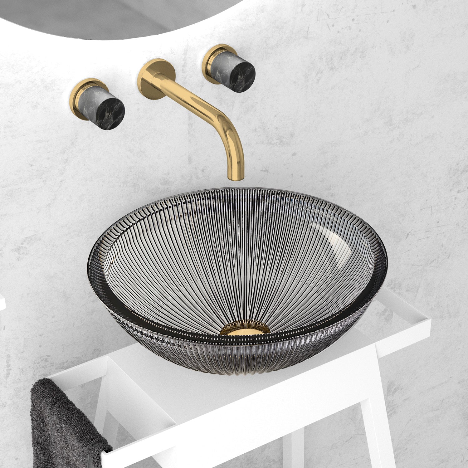 MaestroBath 15" Nebbia Luxury Round Vessel ADA Oval Bathroom Sink, Black, Crystal, PLI-NER-BLK