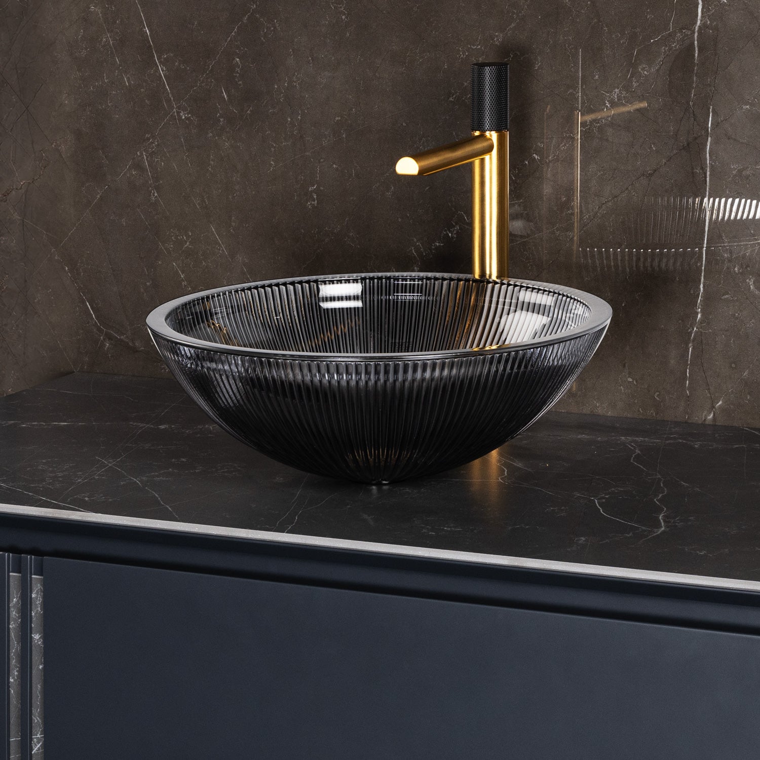 Alternate Image for MaestroBath 15" Nebbia Luxury Round Vessel ADA Oval Bathroom Sink, Black, Crystal, PLI-NER-BLK
