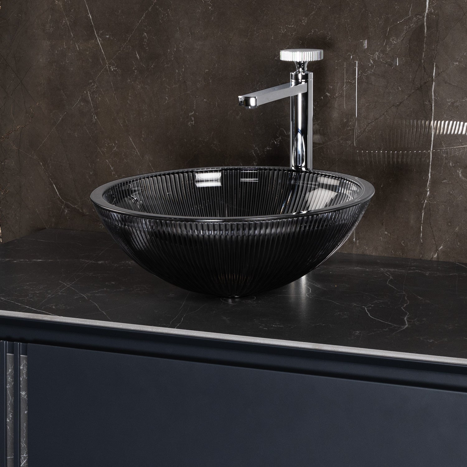 Alternate Image for MaestroBath 15" Nebbia Luxury Round Vessel ADA Oval Bathroom Sink, Black, Crystal, PLI-NER-BLK
