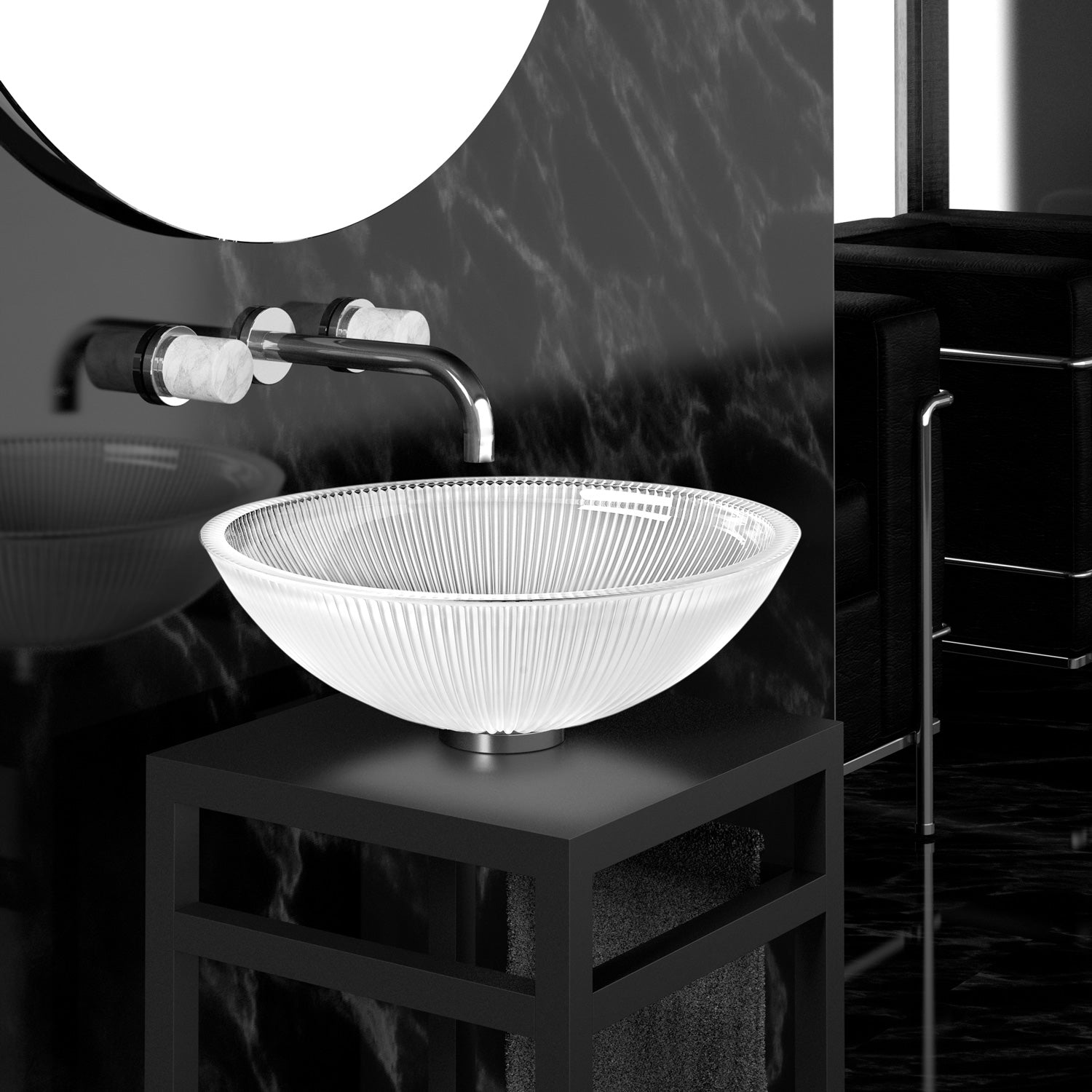 MaestroBath 15" Nebbia Luxury Round Vessel ADA Oval Bathroom Sink, White, Crystal, PLI-NER-WHT