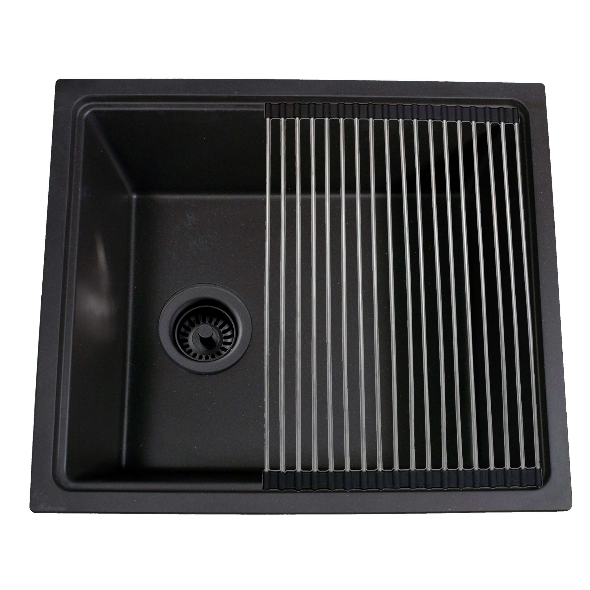 Nantucket Sinks Rockport 22" Dual Mount Granite Composite Workstation Kitchen Sink with Accessories, Black, PR2219PS-BL