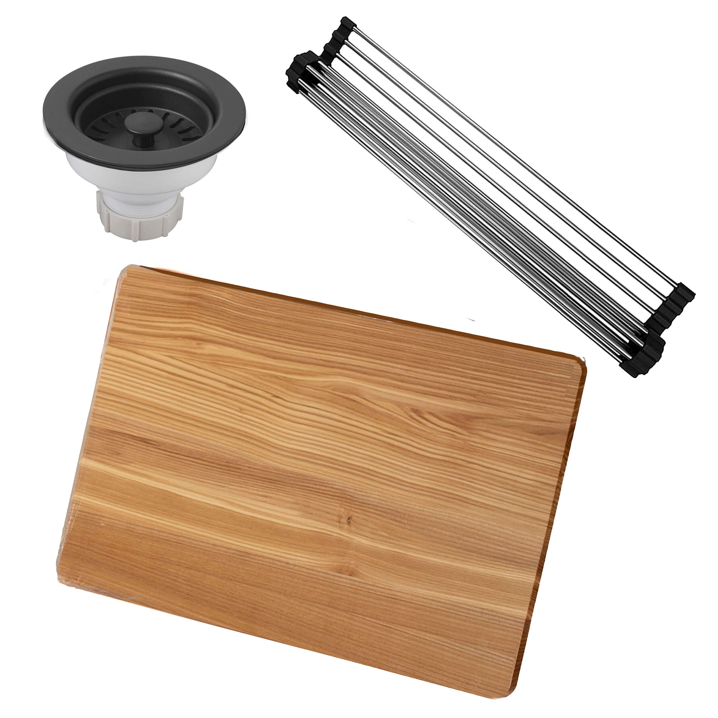 Fregadero de cocina Nantucket Sinks Rockport de 22" con doble montaje, de granito compuesto y accesorios, color negro, PR2219PS-BL