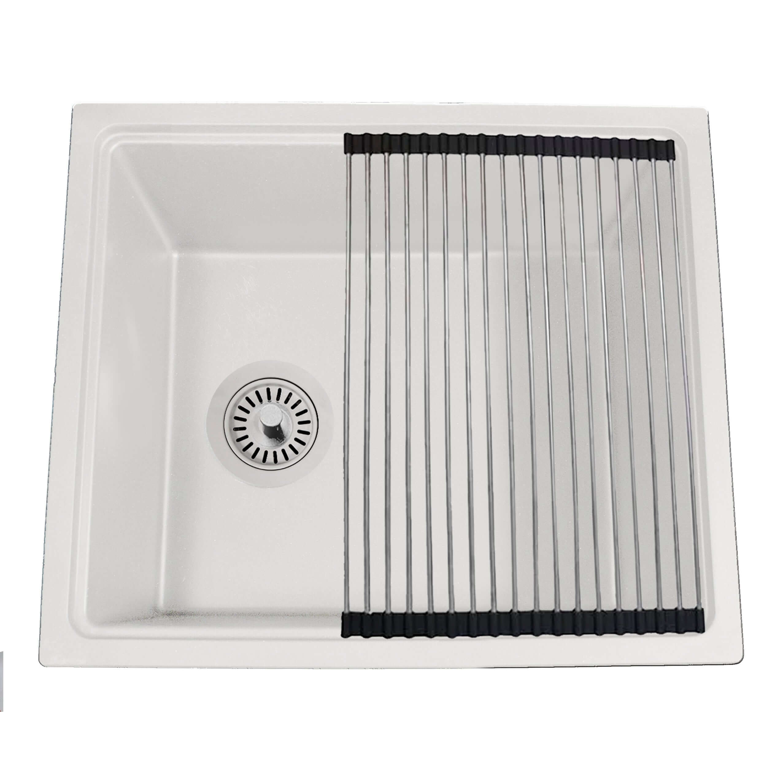 Nantucket Sinks Rockport 22" Dual Mount Granite Composite Workstation Kitchen Sink with Accessories, White, PR2219PS-W