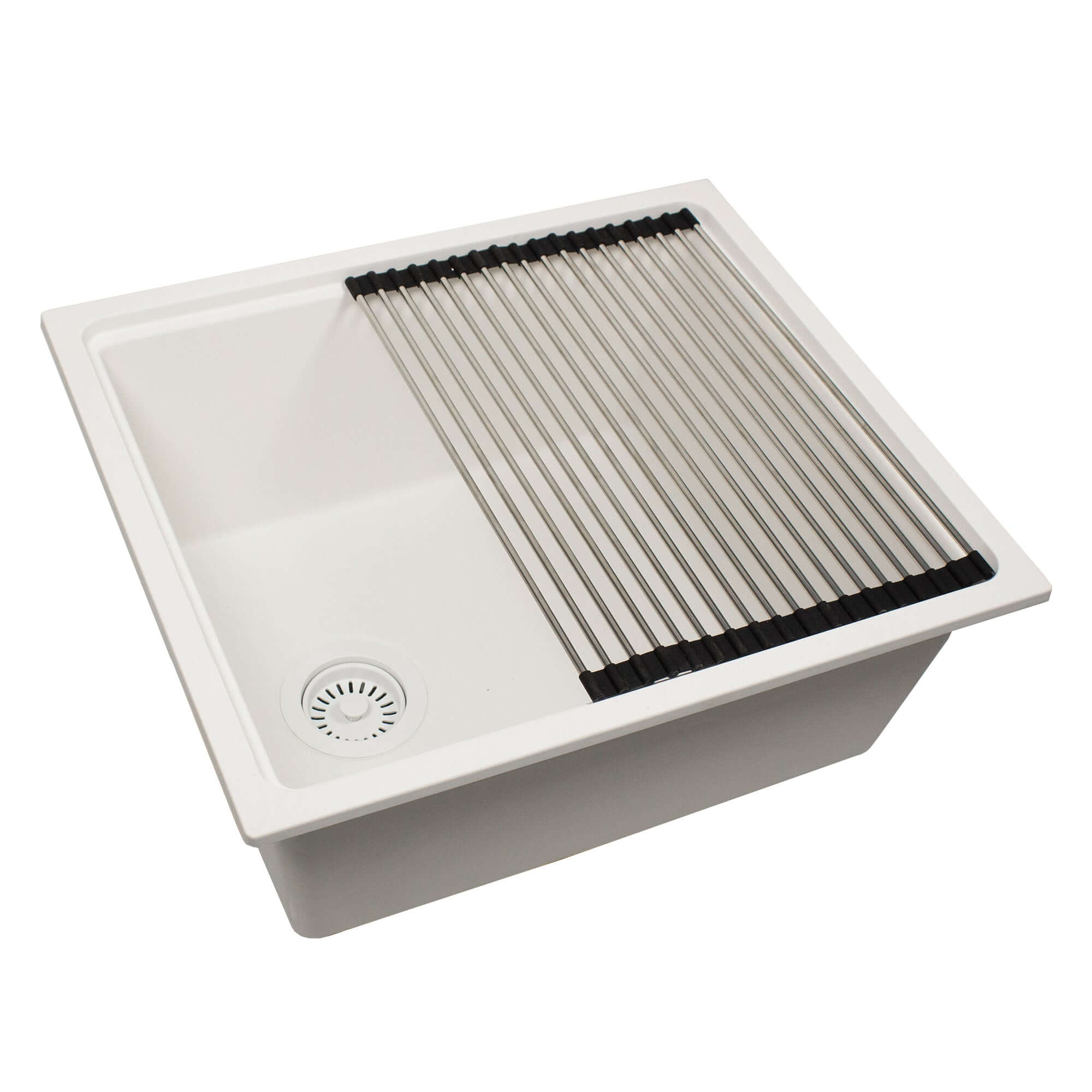 Nantucket Sinks Rockport 22" Dual Mount Granite Composite Workstation Kitchen Sink with Accessories, White, PR2219PS-W