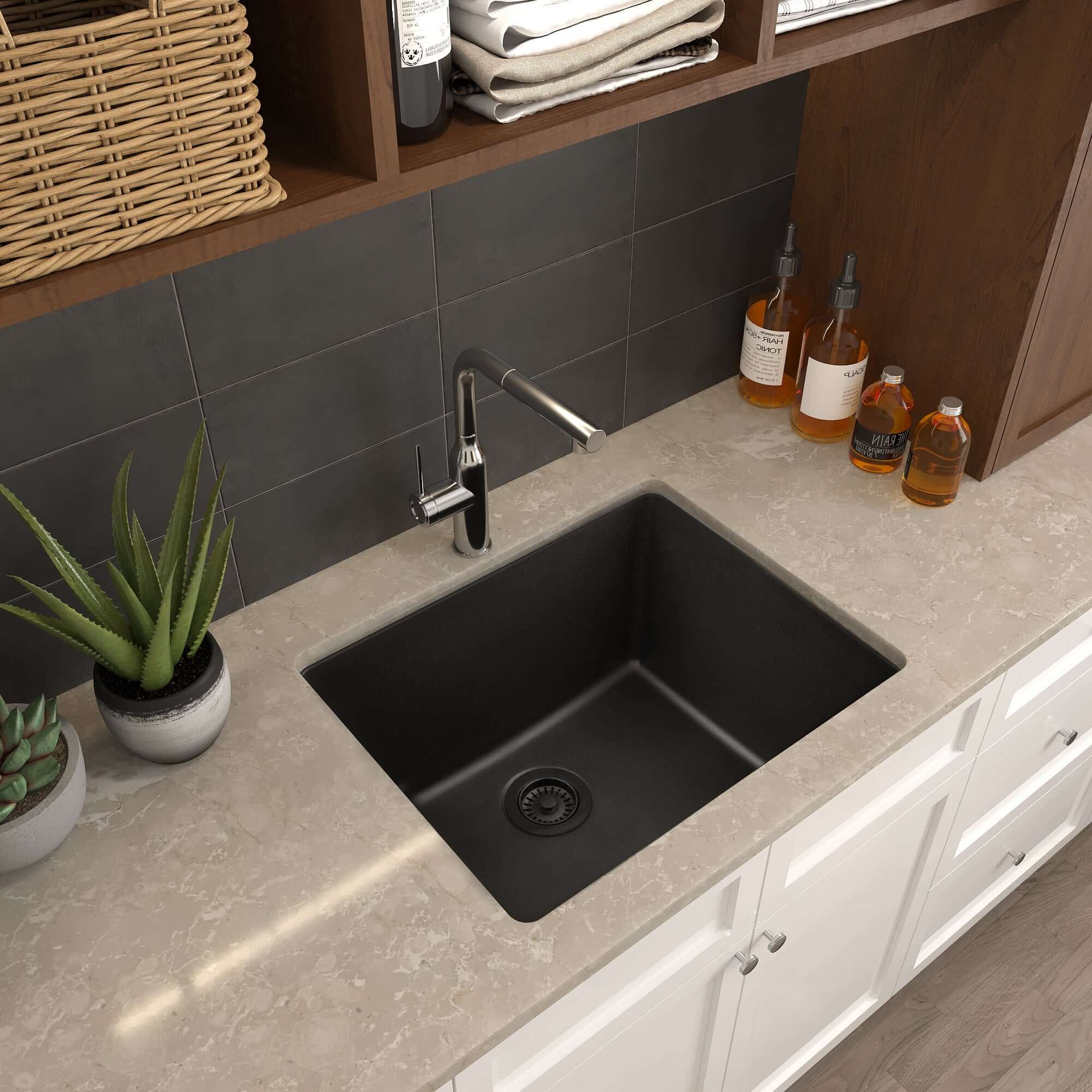 Alternate Image for Nantucket Sinks Rockport 25" Dual Mount Granite Composite Laundry Sink, Black, PR2522-DM-BL