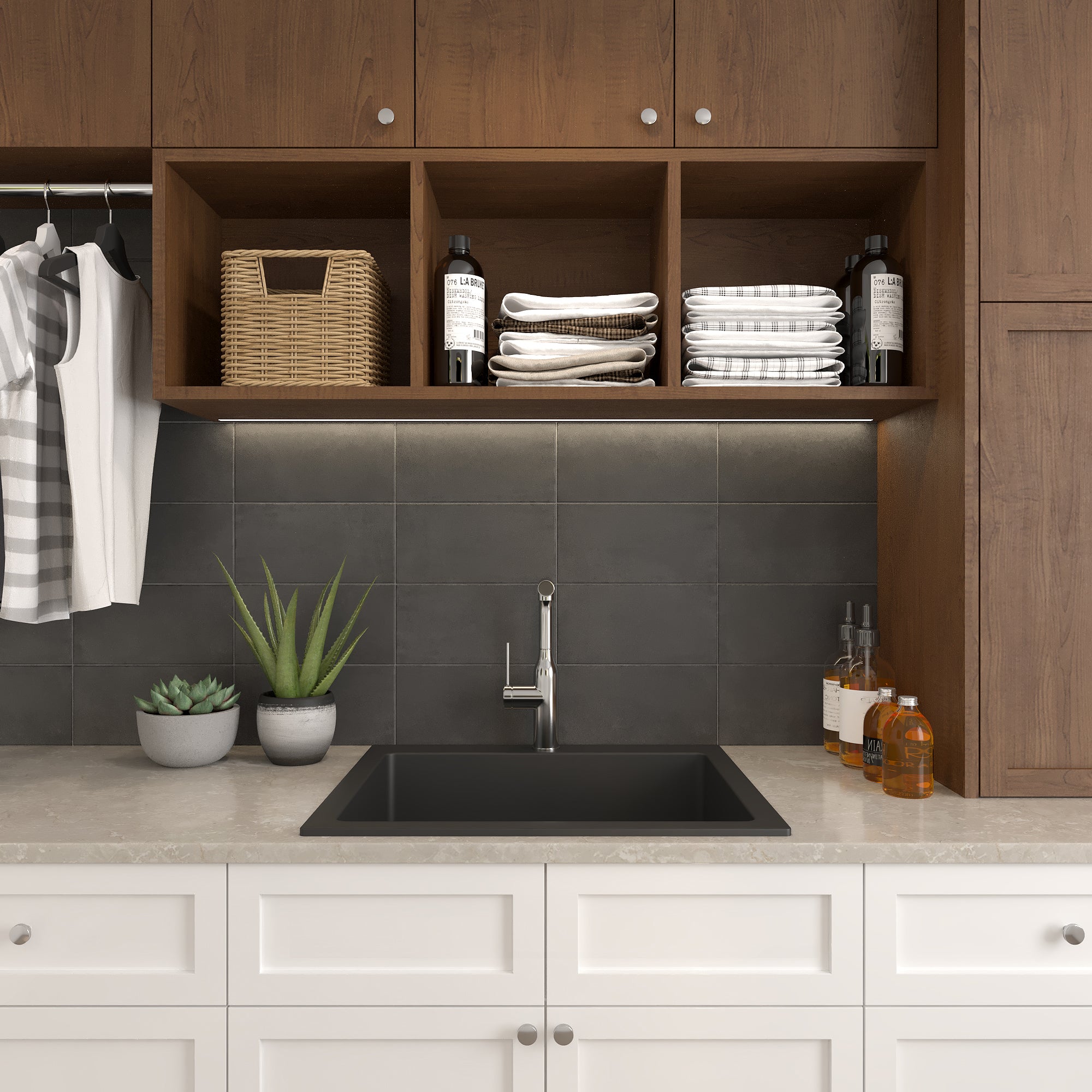 Alternate Image for Nantucket Sinks Rockport 25" Dual Mount Granite Composite Laundry Sink, Black, PR2522-DM-BL