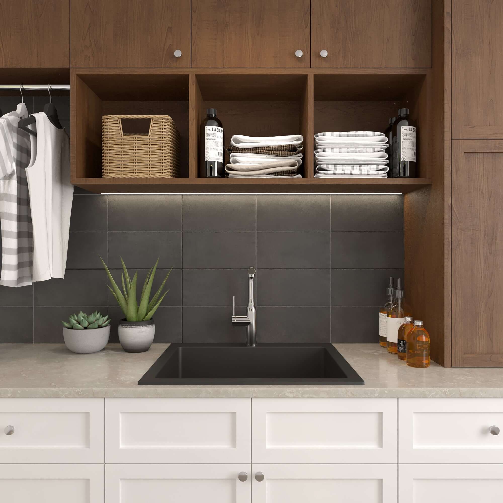 Alternate Image for Nantucket Sinks Rockport 25" Dual Mount Granite Composite Laundry Sink, Black, PR2522-DM-BL