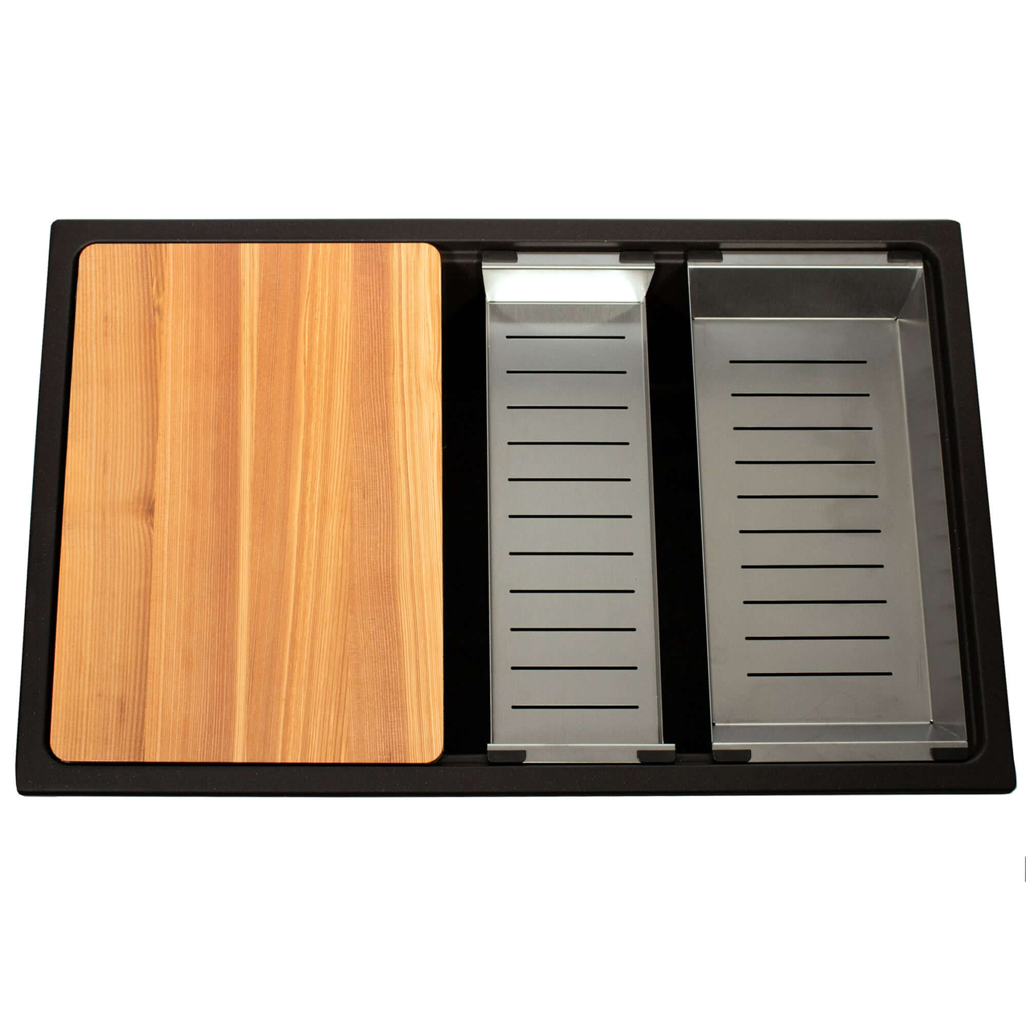 Fregadero de cocina Nantucket Sinks Rockport de 76 cm con doble montaje, de granito compuesto y accesorios, color negro, PR3019PS-BL