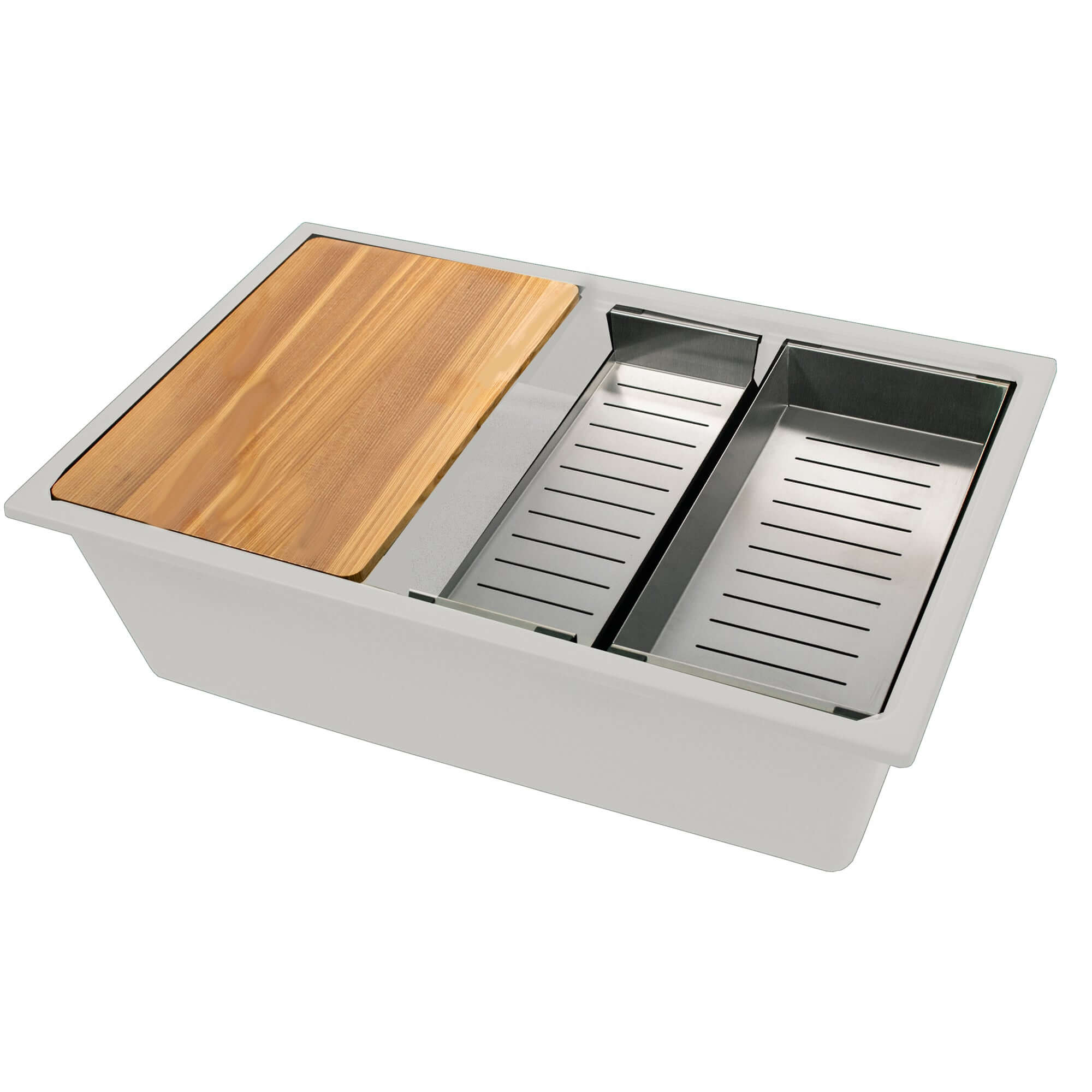 Davivy 30" White Undermount Granite Composite Kitchen Sink Workstation – Single Bowl, 10" Deep, With Cutting Board, Grid, Colander & More