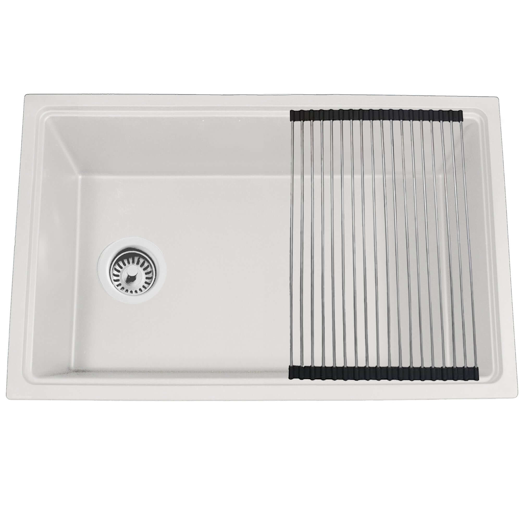 Nantucket Sinks Rockport 30" Dual Mount Granite Composite Workstation Kitchen Sink with Accessories, White, PR3019PS-W