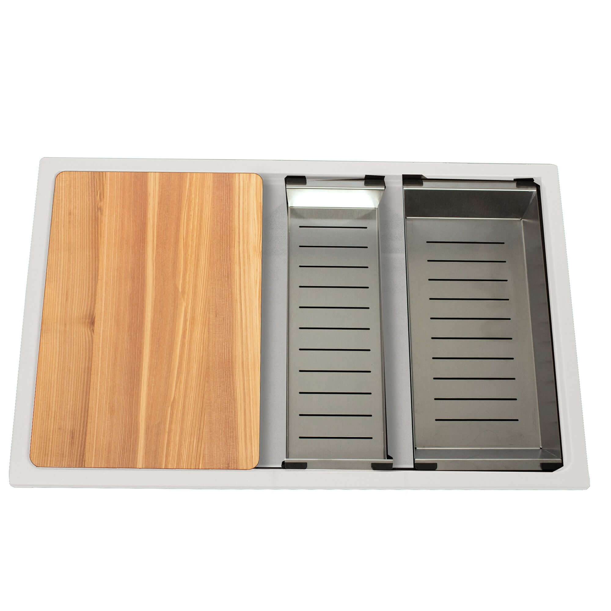 Fregadero de cocina Nantucket Sinks Rockport de 76 cm con doble montaje, de granito compuesto, con accesorios, blanco, PR3019PS-W