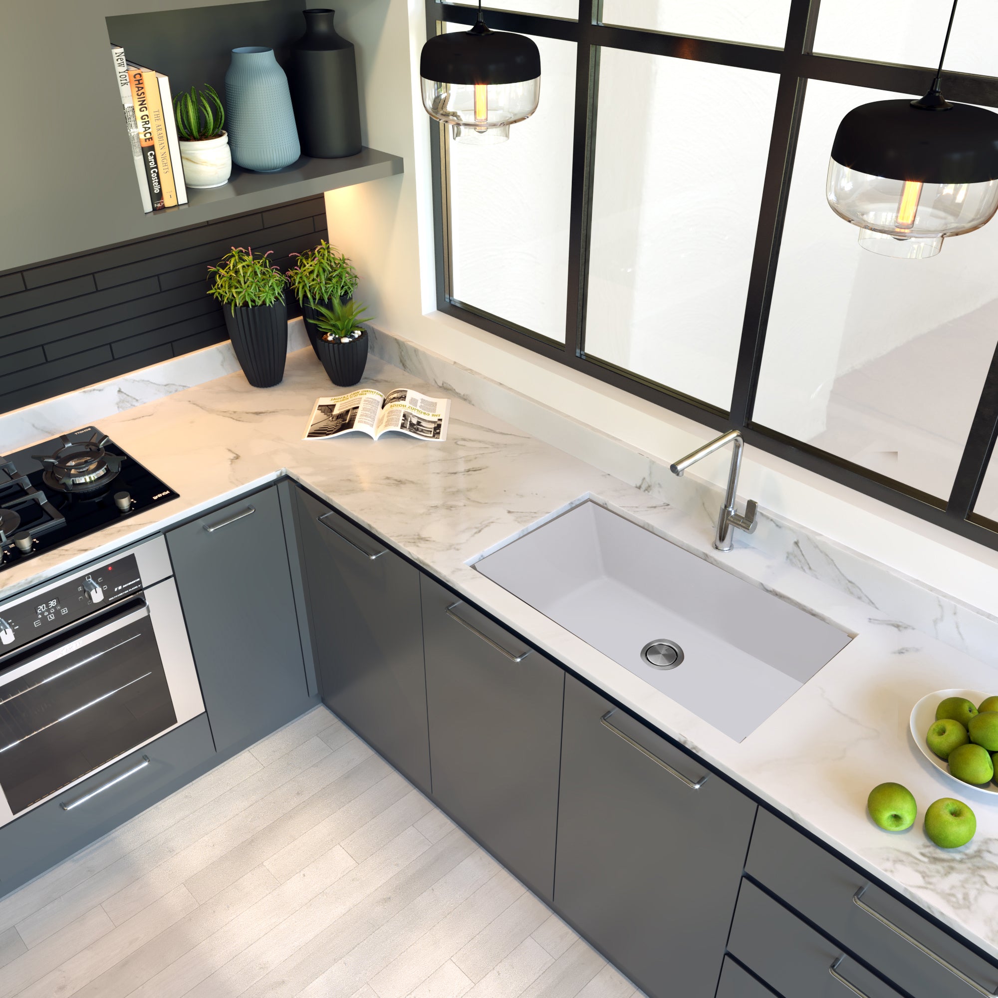 Alternate Image for Nantucket Sinks Plymouth 33" Granite Composite Kitchen Sink, White, PR3320-W-UM