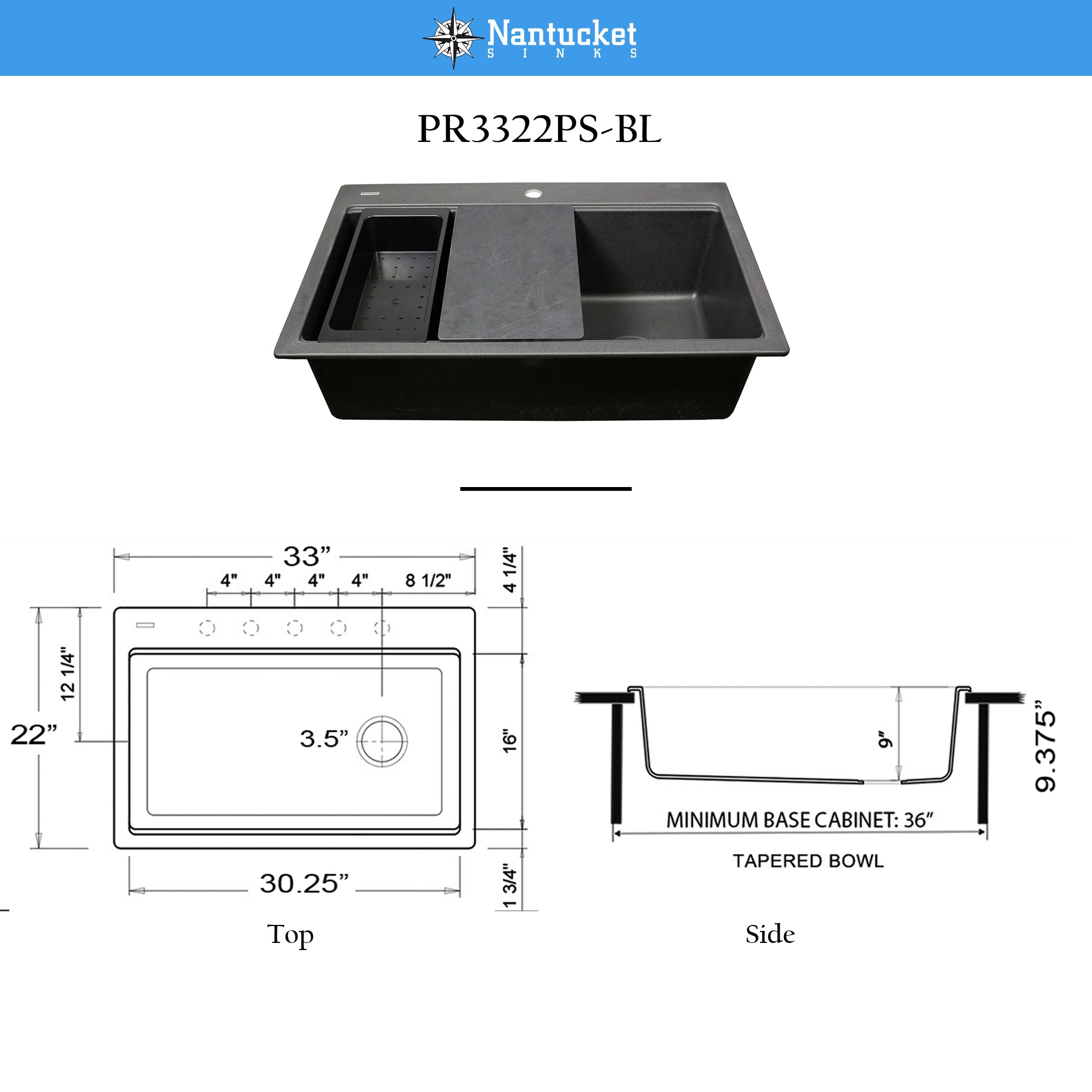 Nantucket sinks plymouth 33 dual mount granite composite workstation kitchen sink black product dimensions images
