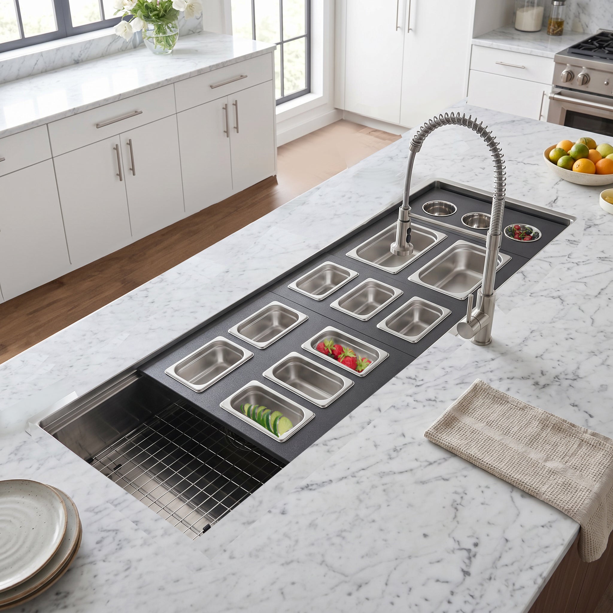 Nantucket sinks premium kitchen 18 prep station condiment server hdpe/stainless steel lifestyle image