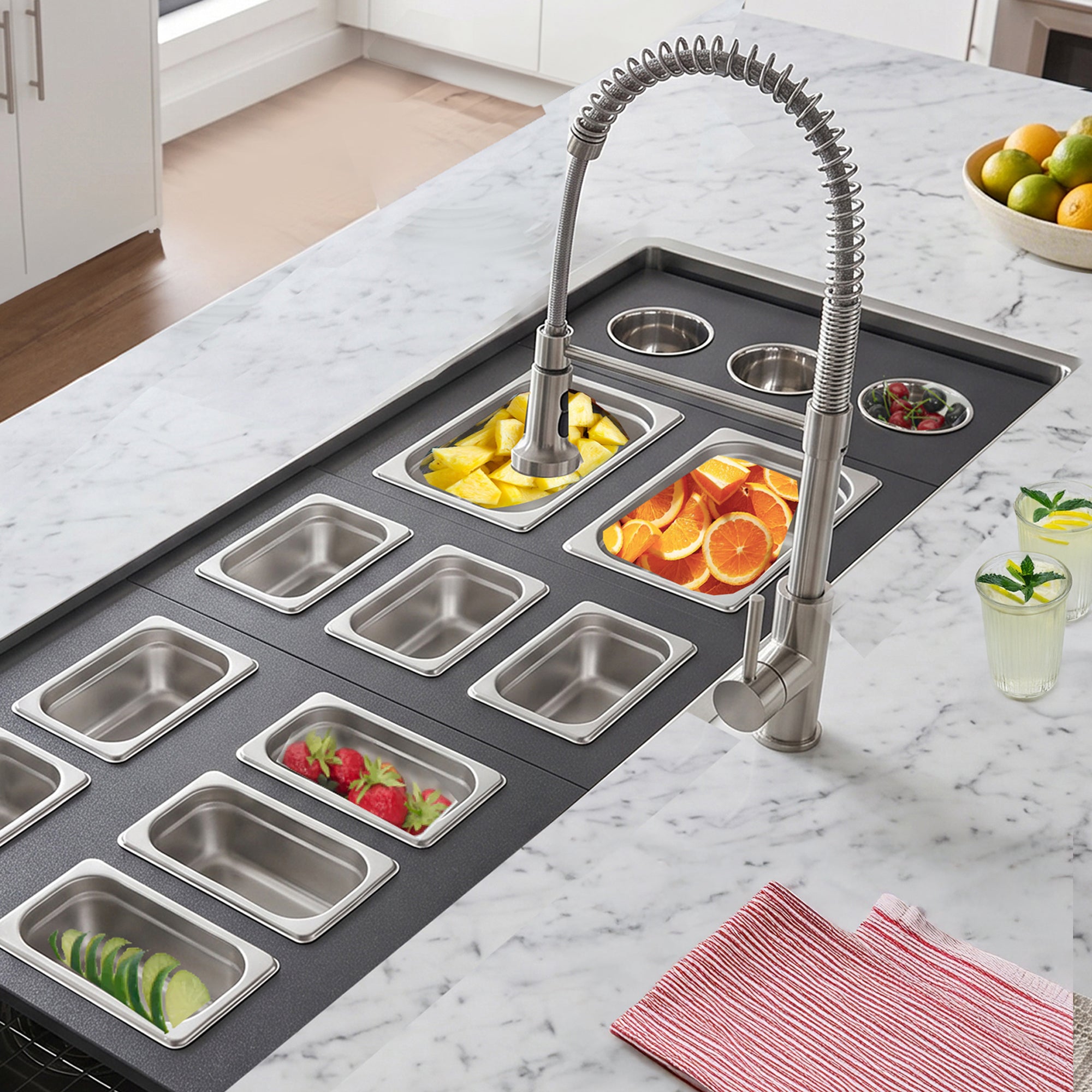 Nantucket sinks premium kitchen 18 prep station condiment tray hdpe/stainless steel lifestyle image