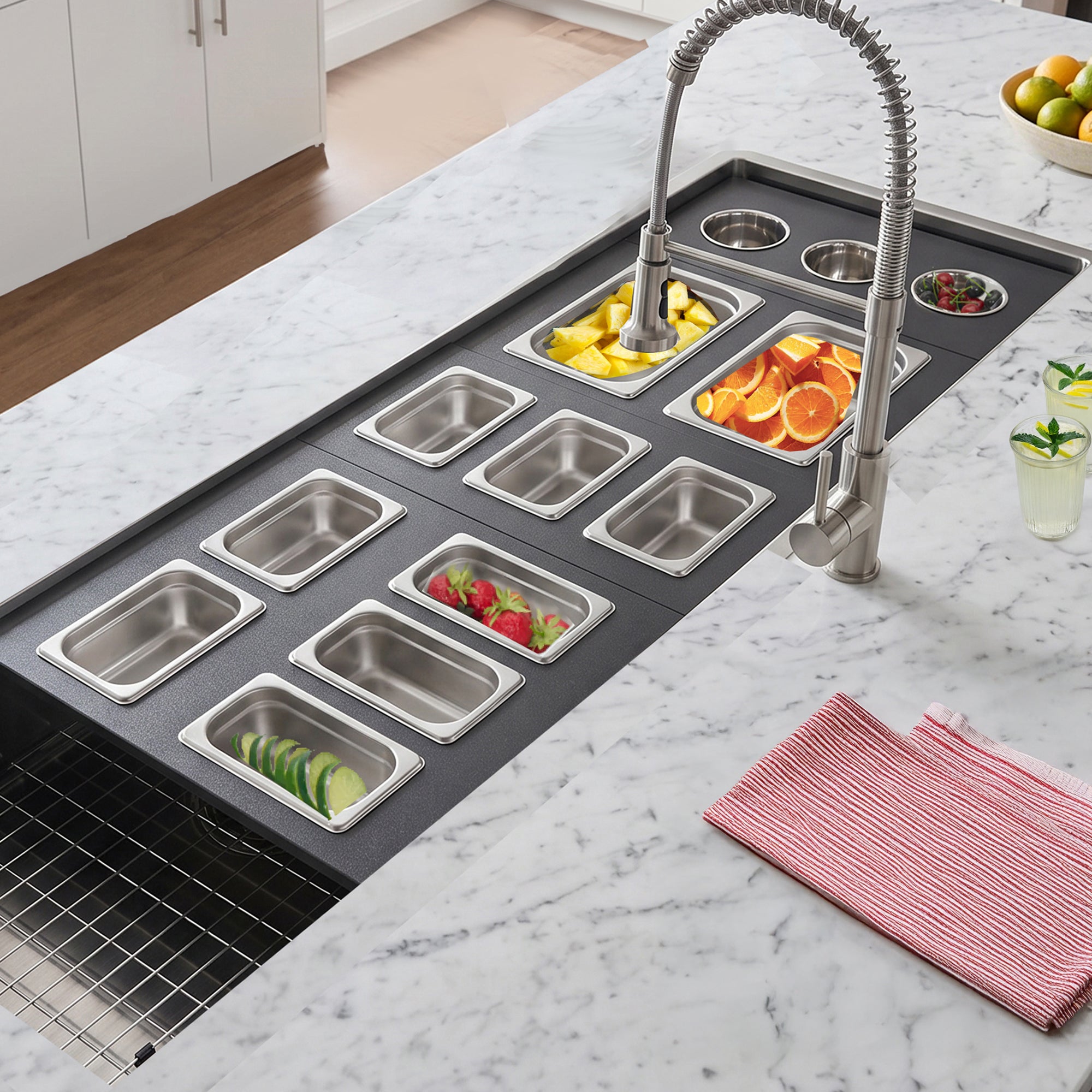Nantucket sinks premium kitchen 18 prep station condiment tray hdpe/stainless steel lifestyle image