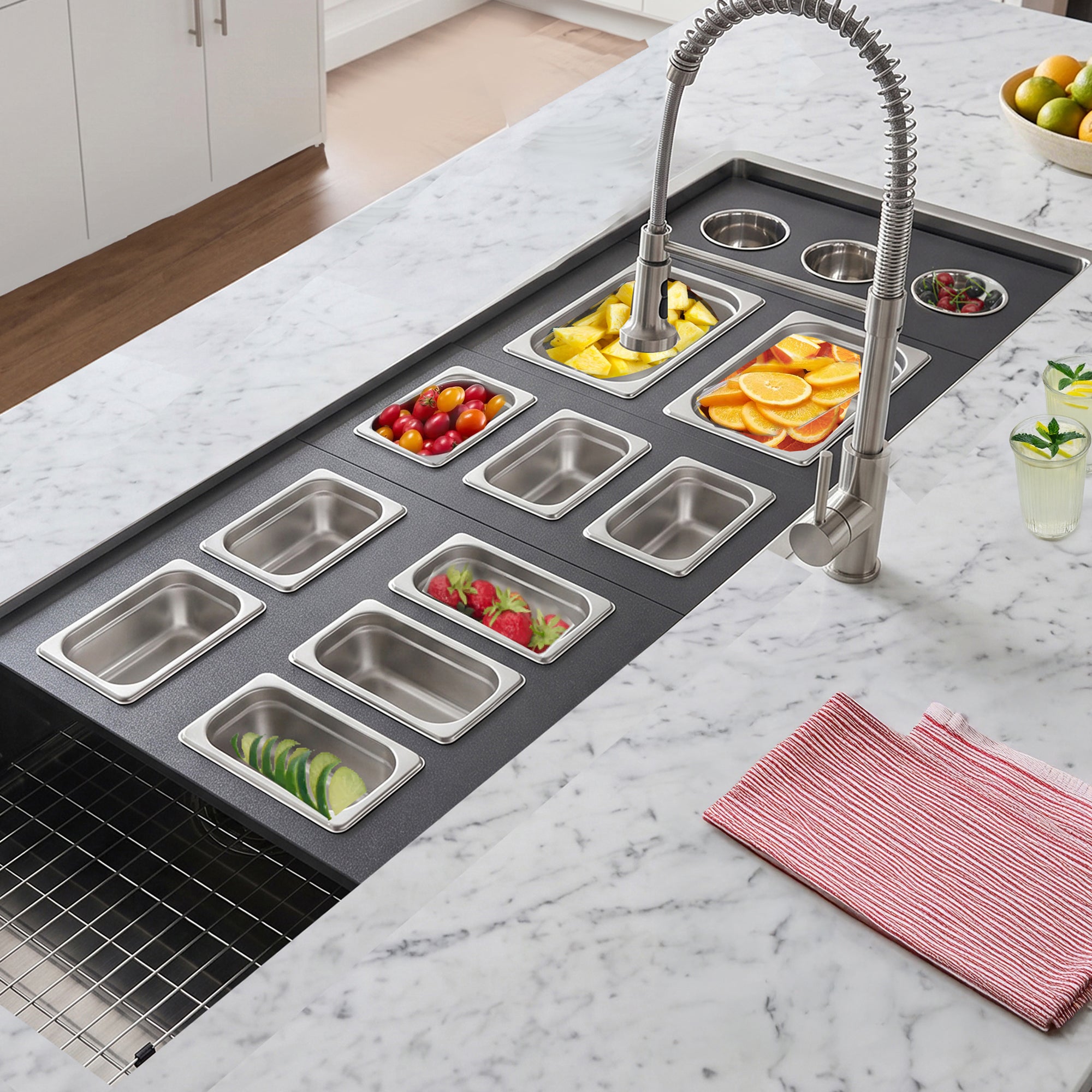 Nantucket sinks premium kitchen 18 prep station condiment tray hdpe/stainless steel lifestyle image