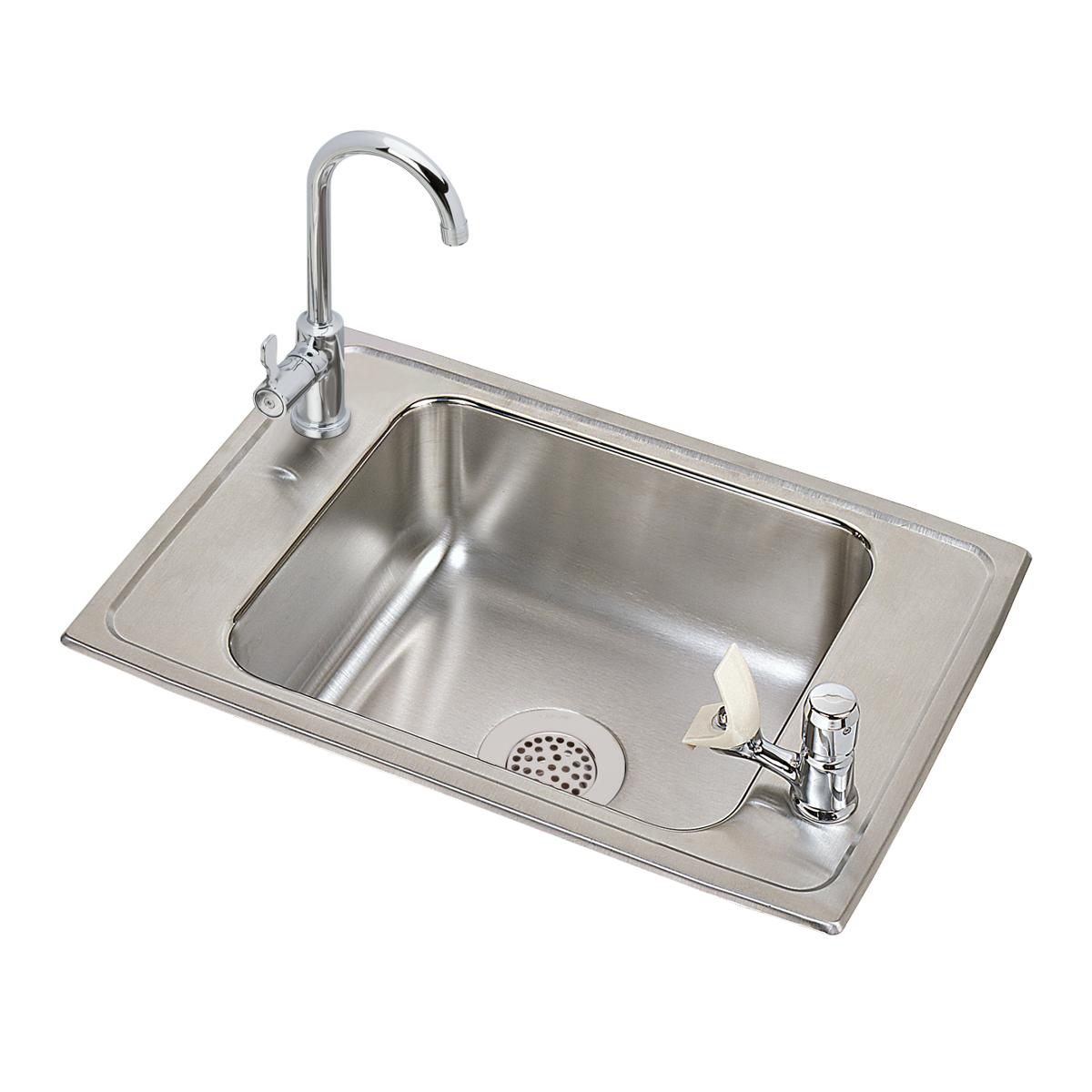 Elkay Celebrity 25" Drop In/Topmount Stainless Steel Classroom Sink Kit with Faucet, Brushed Satin, 2 Faucet Holes, PSDKR2517VRC