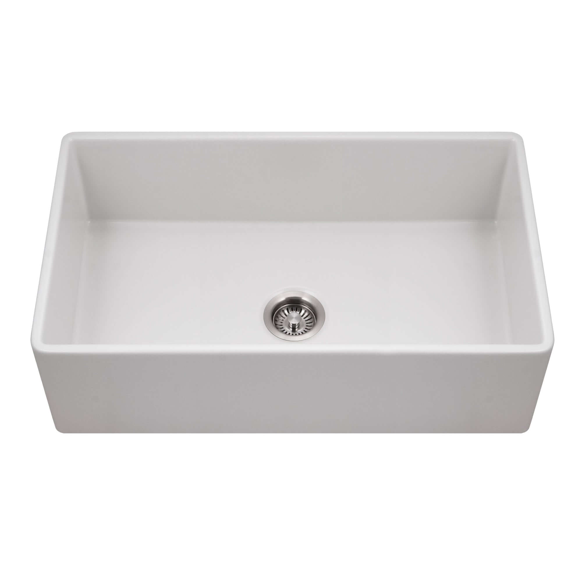 Houzer Platus 33 inch Matte White Fireclay Apron Front Farmhouse Single Bowl Kitchen Sink - PTG-4300 MWH