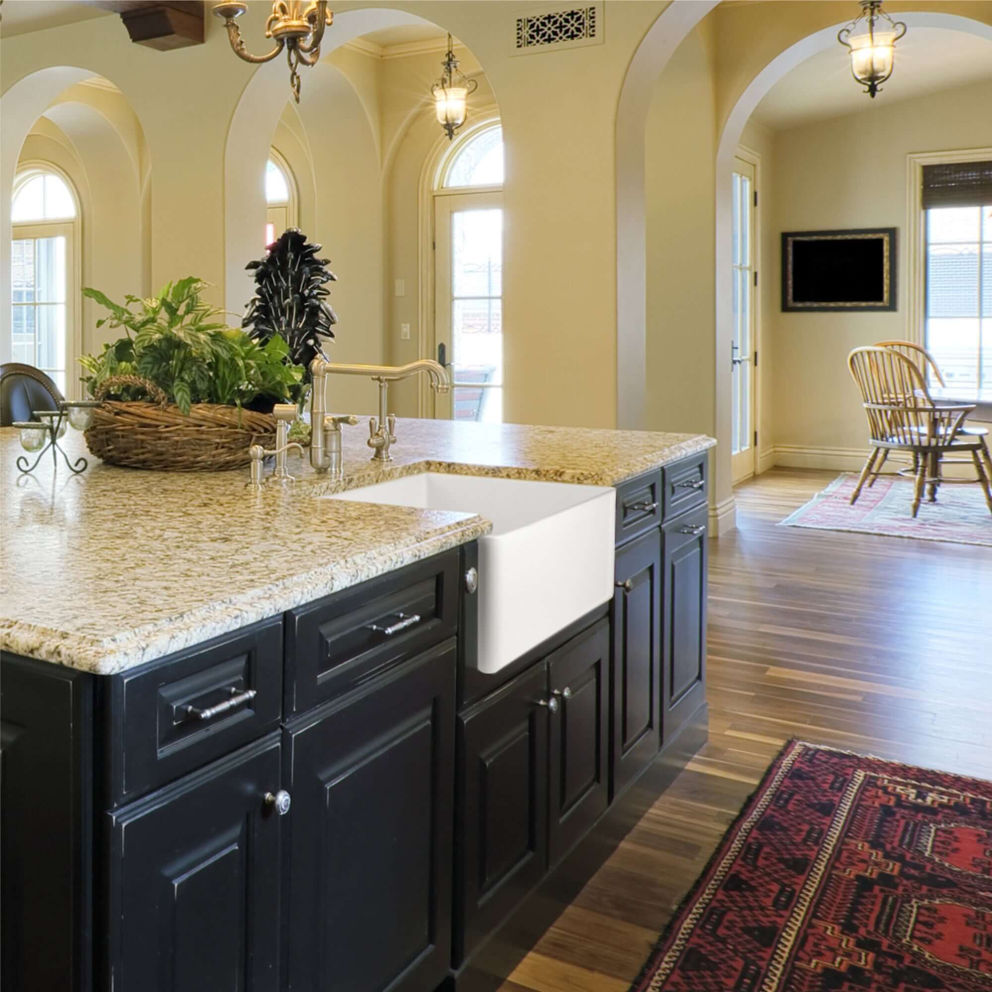 Alternate Image for Houzer Platus 30 inch White Fireclay Apron Front Farmhouse Single Bowl Kitchen Sink with Strainer & Grid - PTS-4100 WH-C