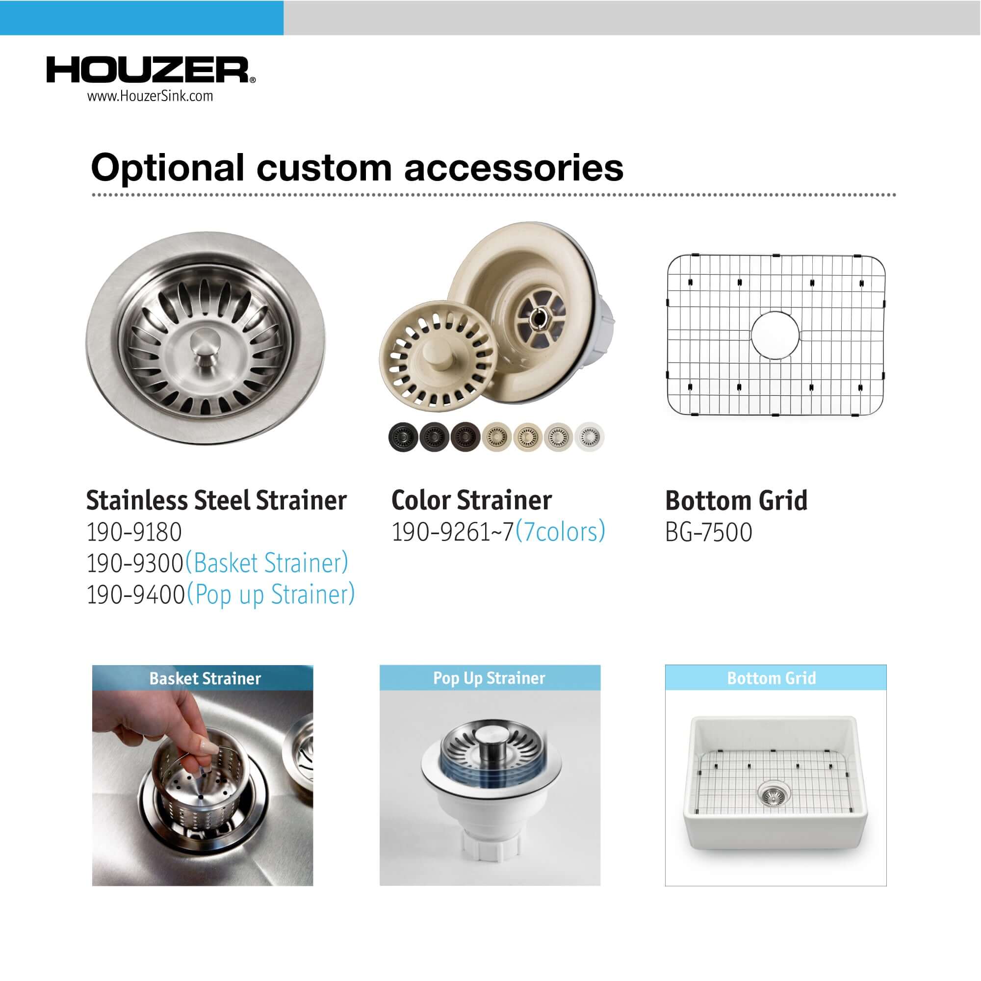 Alternate Image for Houzer Platus 30 inch White Fireclay Apron Front Farmhouse Single Bowl Kitchen Sink with Strainer & Grid - PTS-4100 WH-C