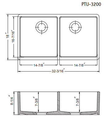 Alternate Image for Houzer Platus 32" Fireclay 50/50 Double Bowl Undermount Kitchen Sink, Biscuit, PTU-3200 BQ-C