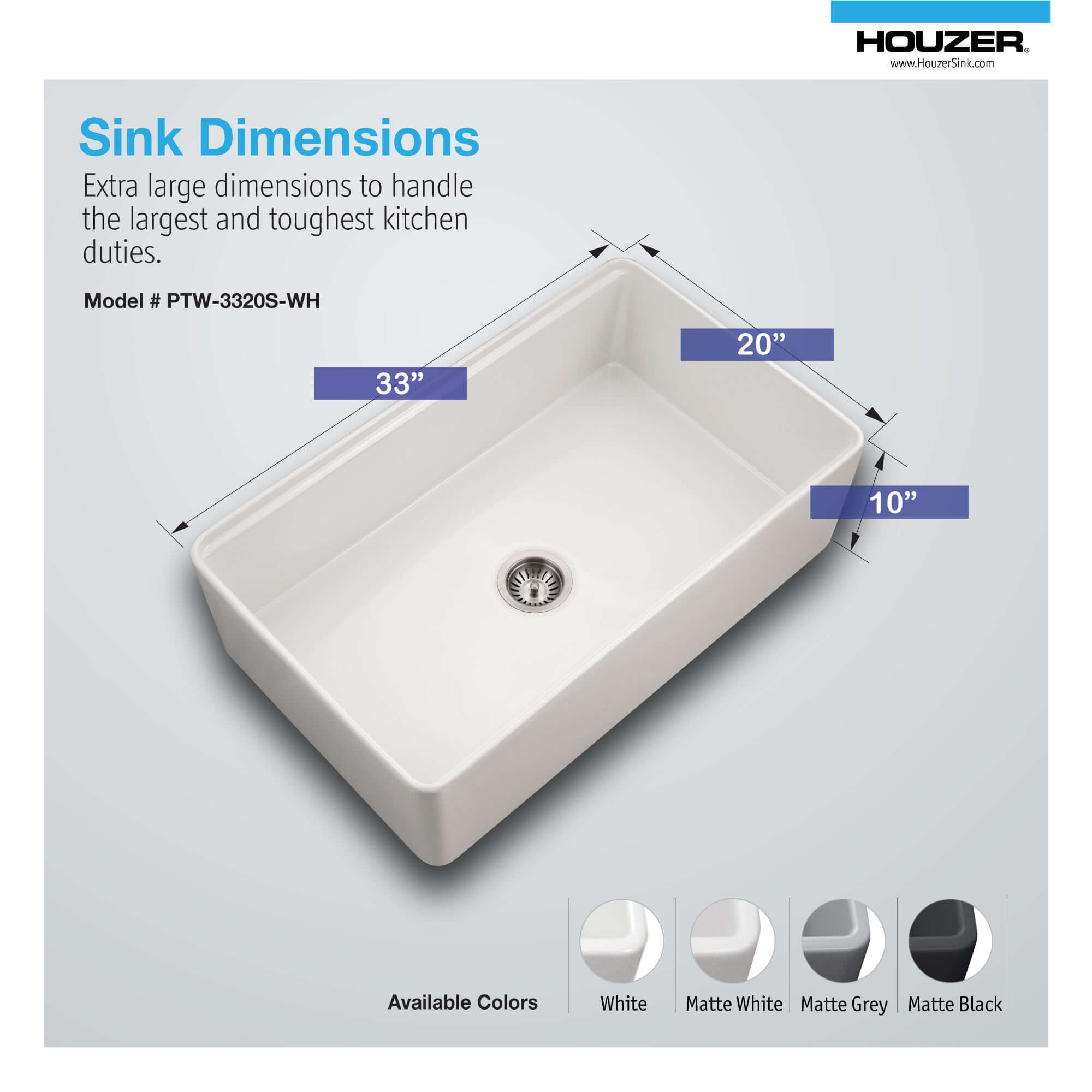 Alternate Image for Houzer Aspire 33 inch White Fireclay Farmhouse Apron Front Single Bowl Workstation with Accessories - PTW-3320S WH