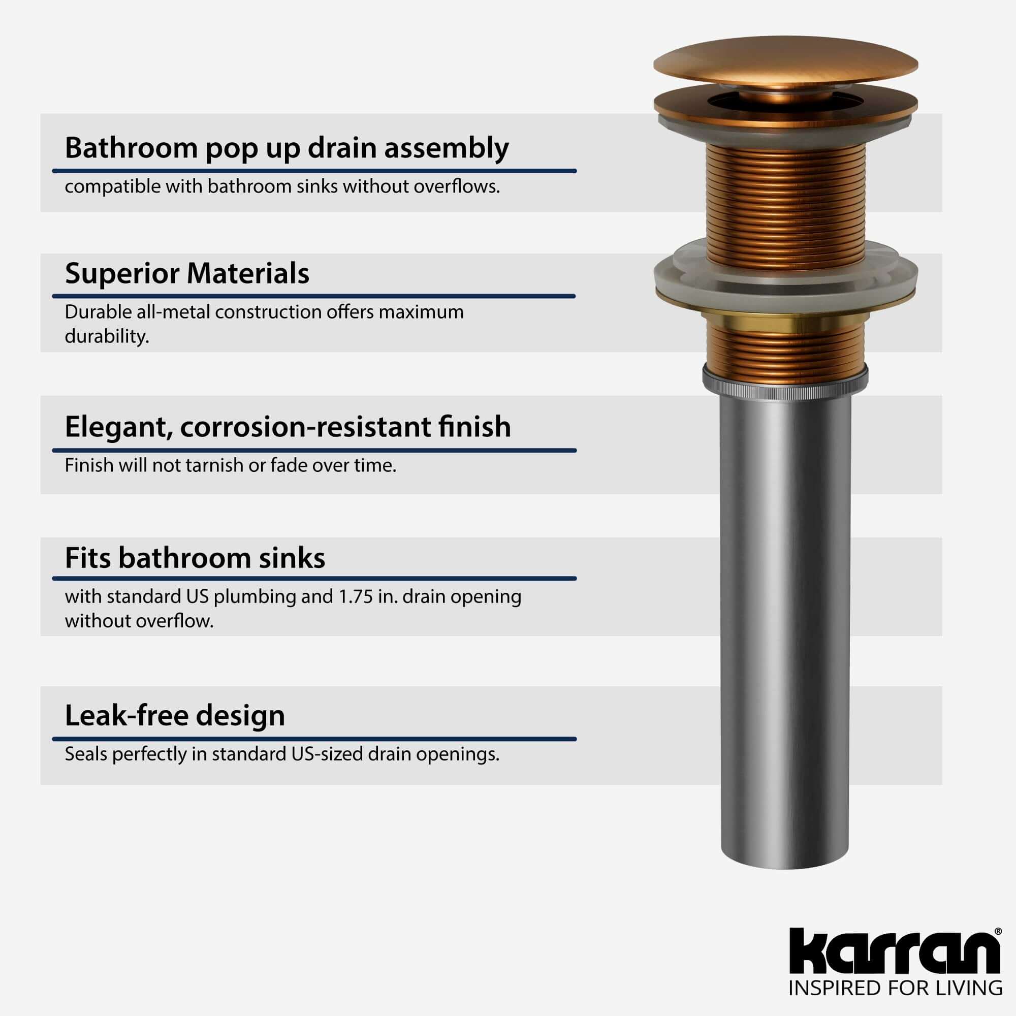 Alternate Image for Karran Bathroom Accessory PU25 Pop-Up Vanity Bowl Drain in Brushed Copper, Lead-free Brass, PU25BC
