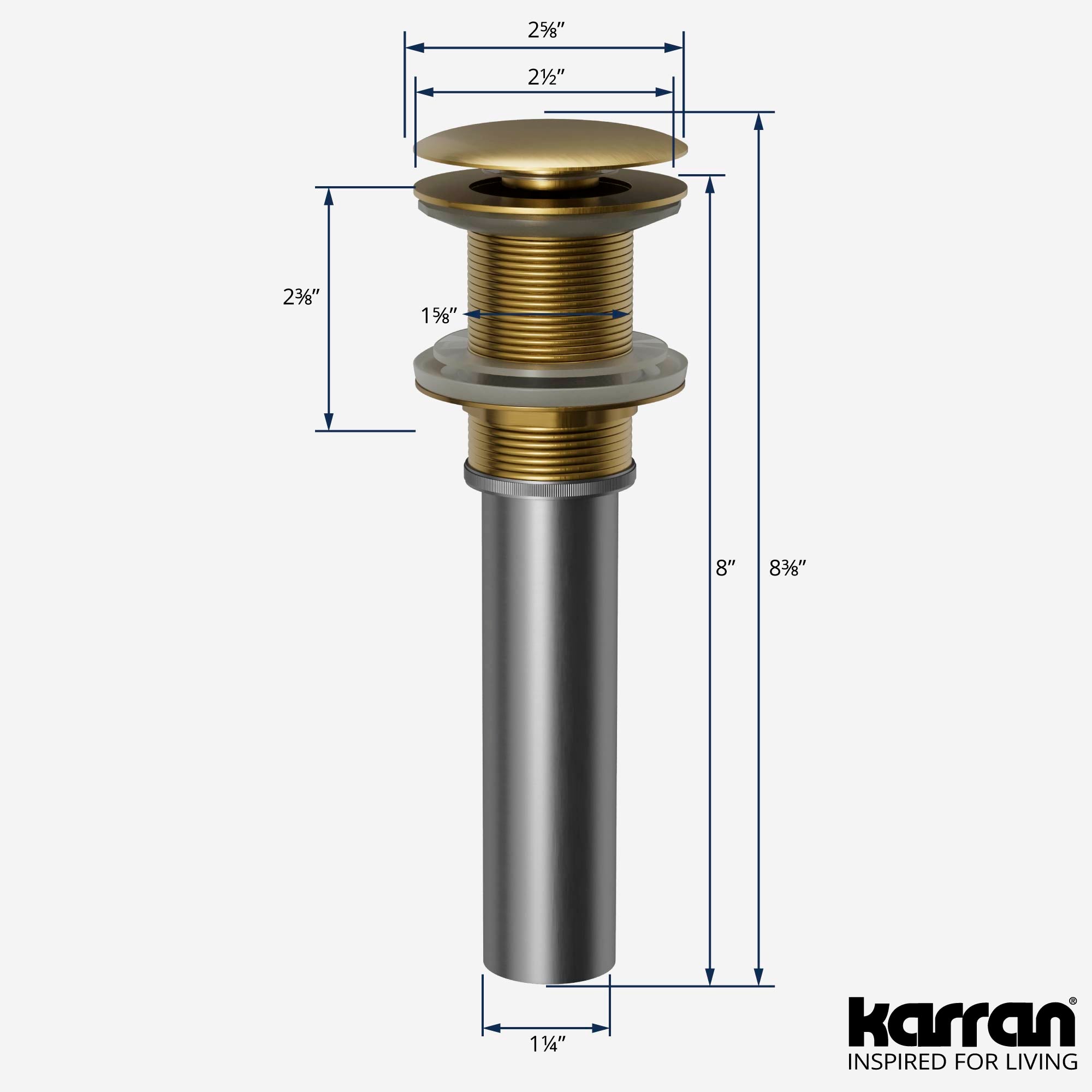 Alternate Image for Karran Bathroom Accessory PU25 Pop-Up Vanity Bowl Drain in Brushed Gold, Lead-free Brass, PU25BG