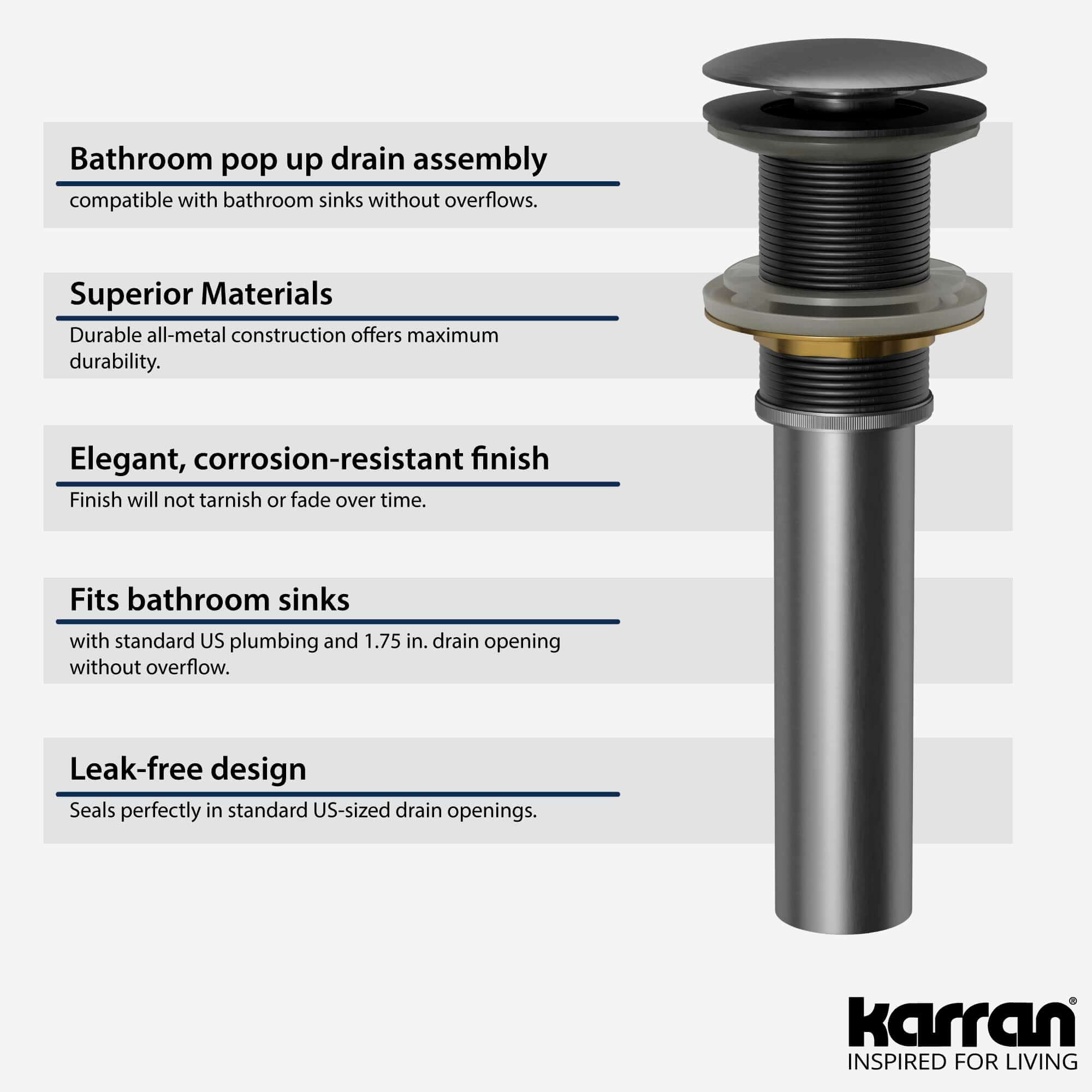 Alternate Image for Karran Bathroom Accessory PU25 Pop-Up Vanity Bowl Drain in Gunmetal Grey, Lead-free Brass, PU25GG