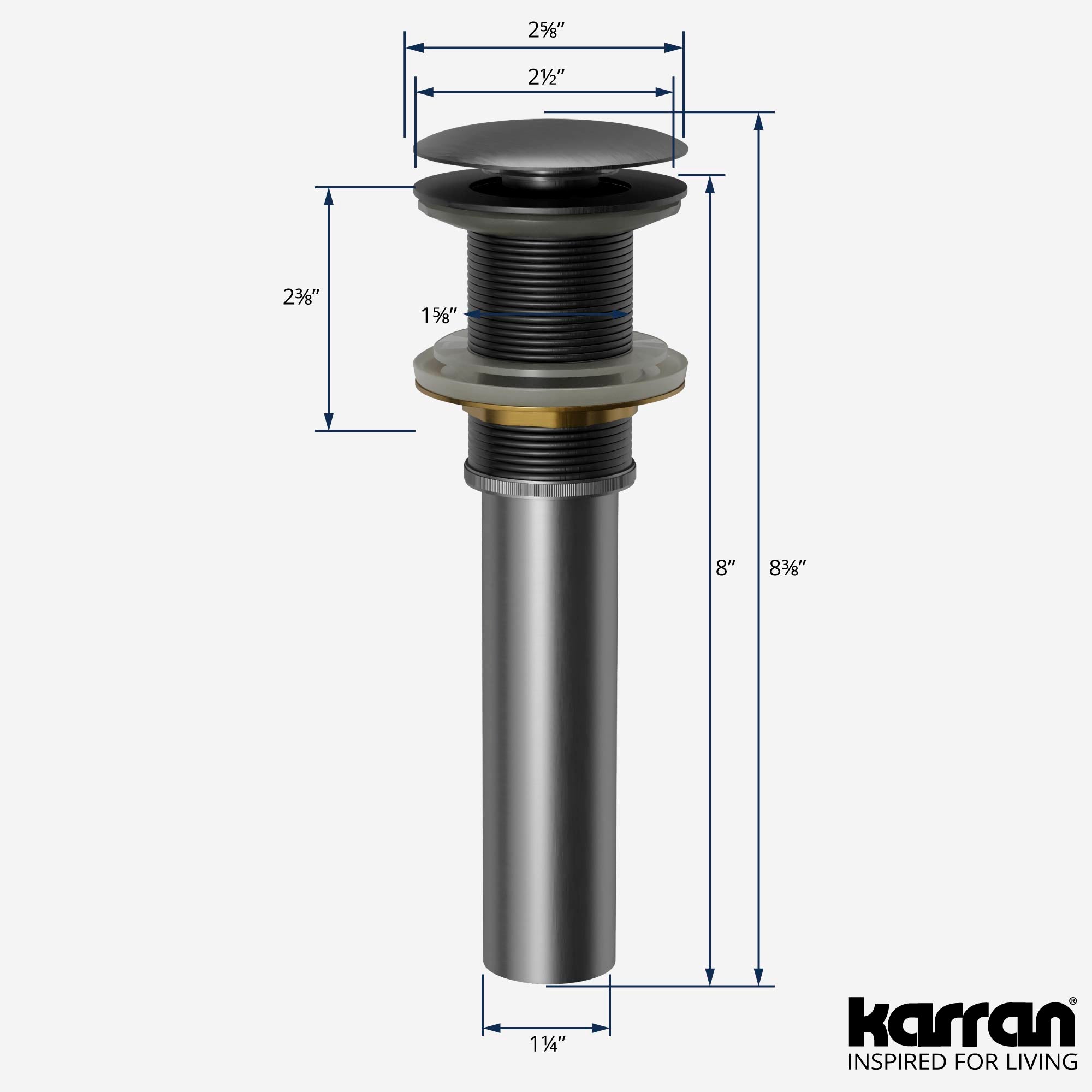 Alternate Image for Karran Bathroom Accessory PU25 Pop-Up Vanity Bowl Drain in Gunmetal Grey, Lead-free Brass, PU25GG
