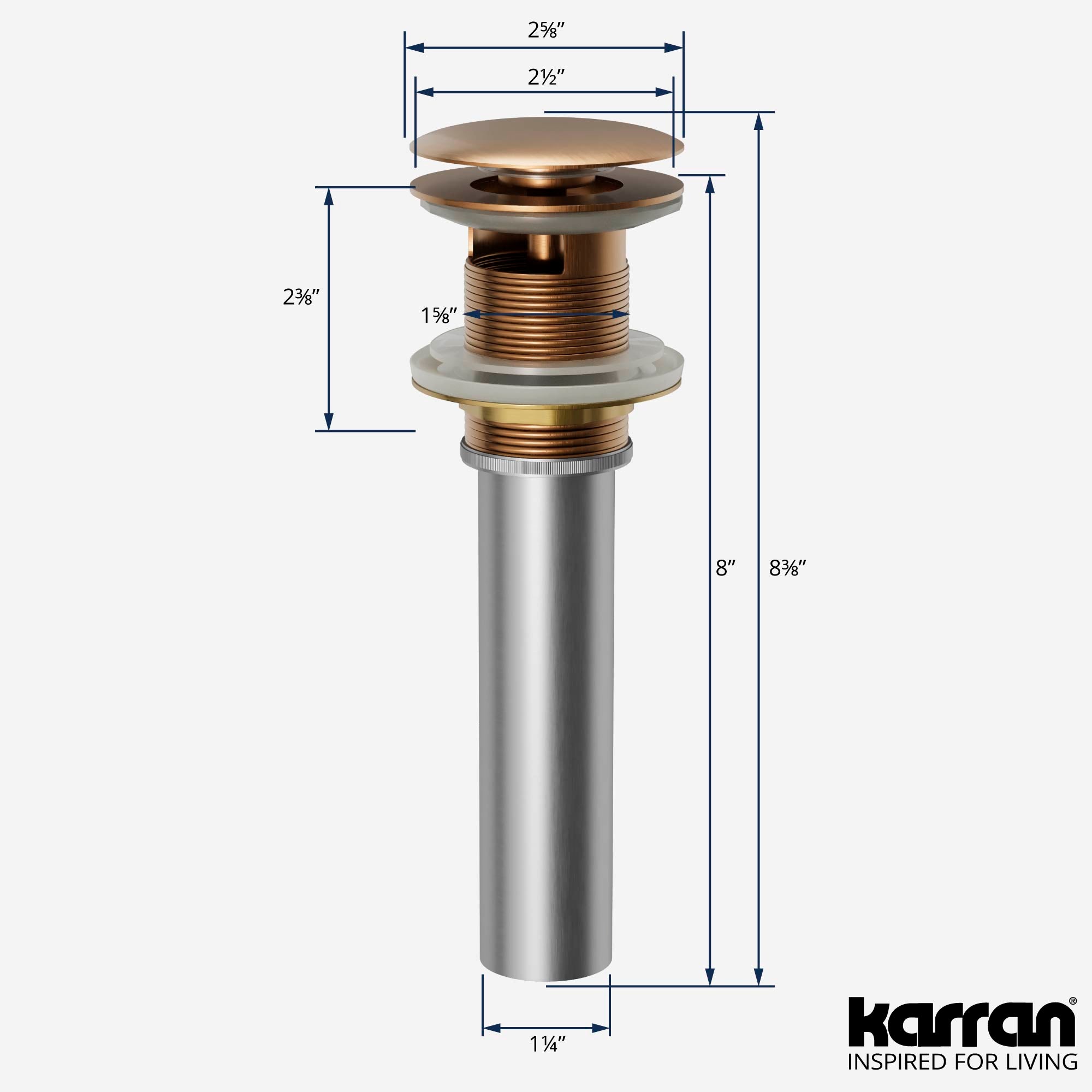 Alternate Image for Karran Bathroom Accessory PUOF25 Pop-Up Vanity Bowl Drain with Overflow in Brushed Copper, Lead-free Brass, PUOF25BC