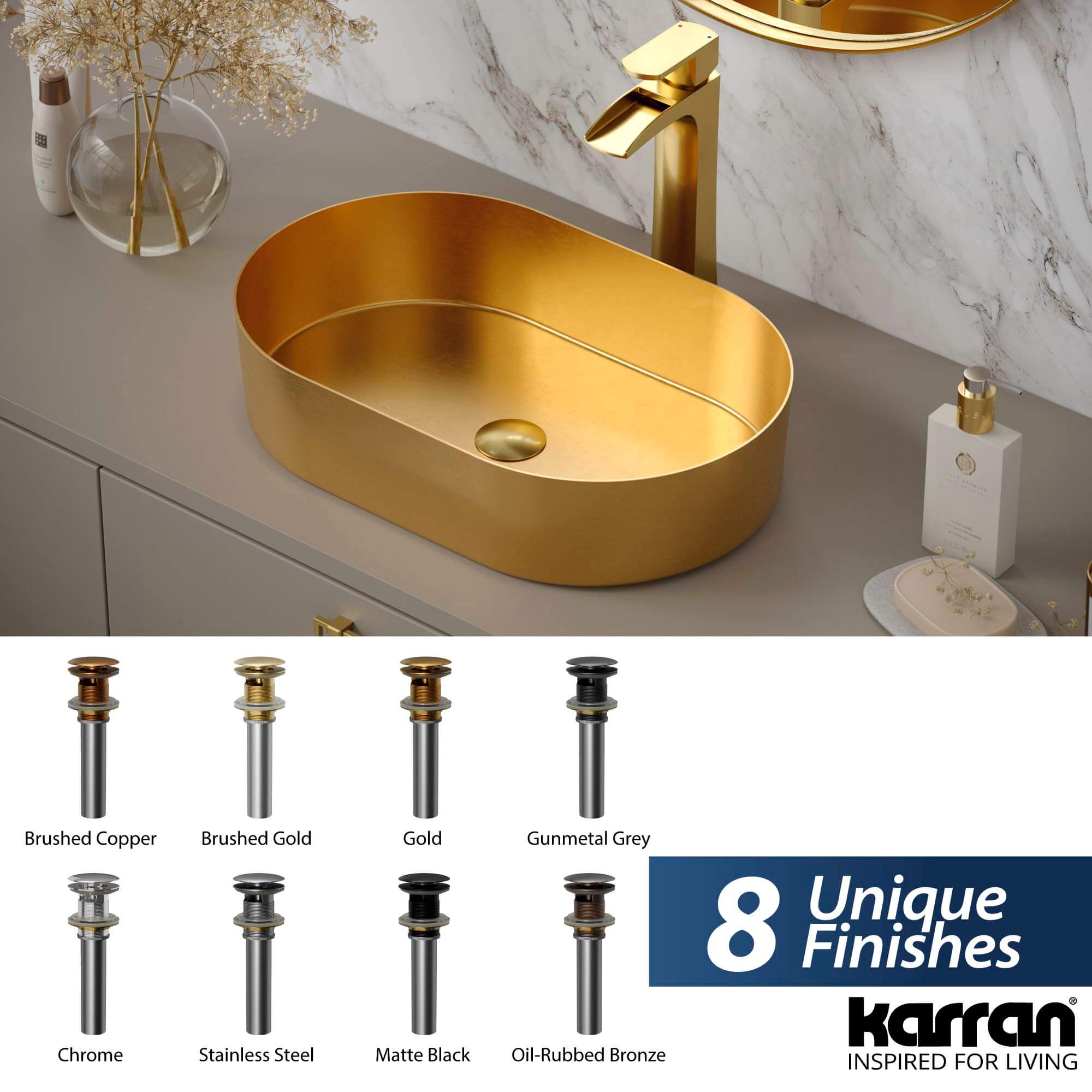 Alternate Image for Karran Bathroom Accessory PUOF25 Pop-Up Vanity Bowl Drain with Overflow in Brushed Gold, Lead-free Brass, PUOF25BG