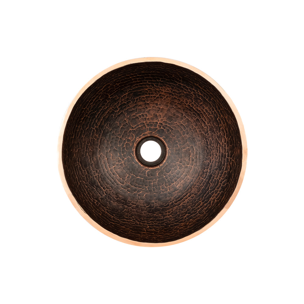 Alternate Image for Premier Copper Products 13" Round Hand Forged Old World Copper Vessel Bathroom Sink, Matching Drain and Accessories, Oil Rubbed Bronze, BSP5_PV13RDB-P