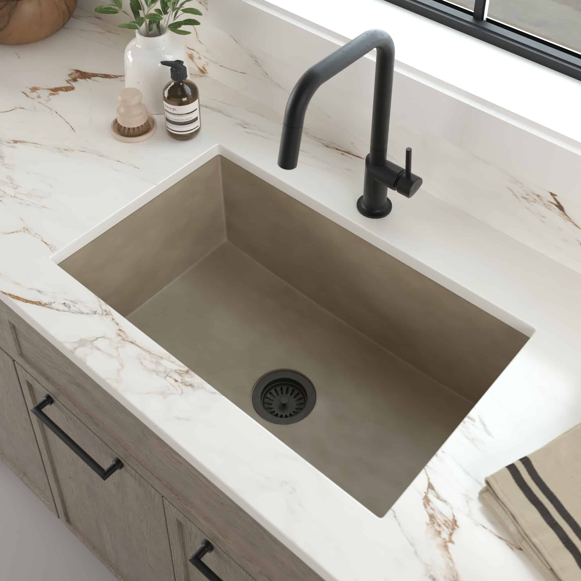 Native Trails Pacifica 30" Undermount NativeStone Concrete Kitchen Sink, Earth, NSK3019-E